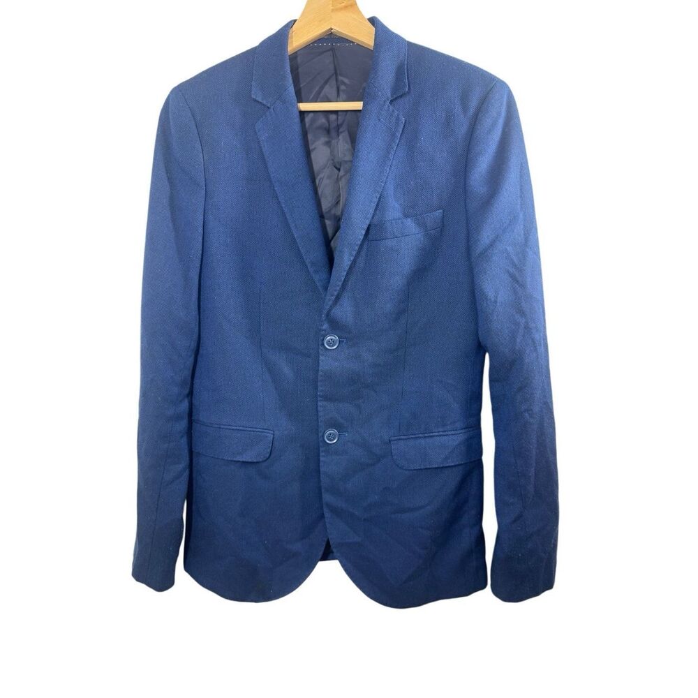 TOPMAN Blue Long Sleeve Sport Coat Blazer Jacket Size 36 With Wool Formal